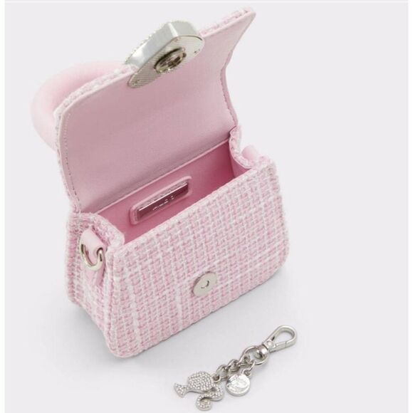 ALDO X BARBIE Pink Tweed Rhinestone Heart Mini Satchel/Crossbody Bag - Picture 5 of 7